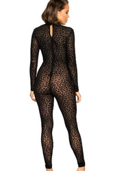 Bodystocking de terciopelo con estampado de leopardo